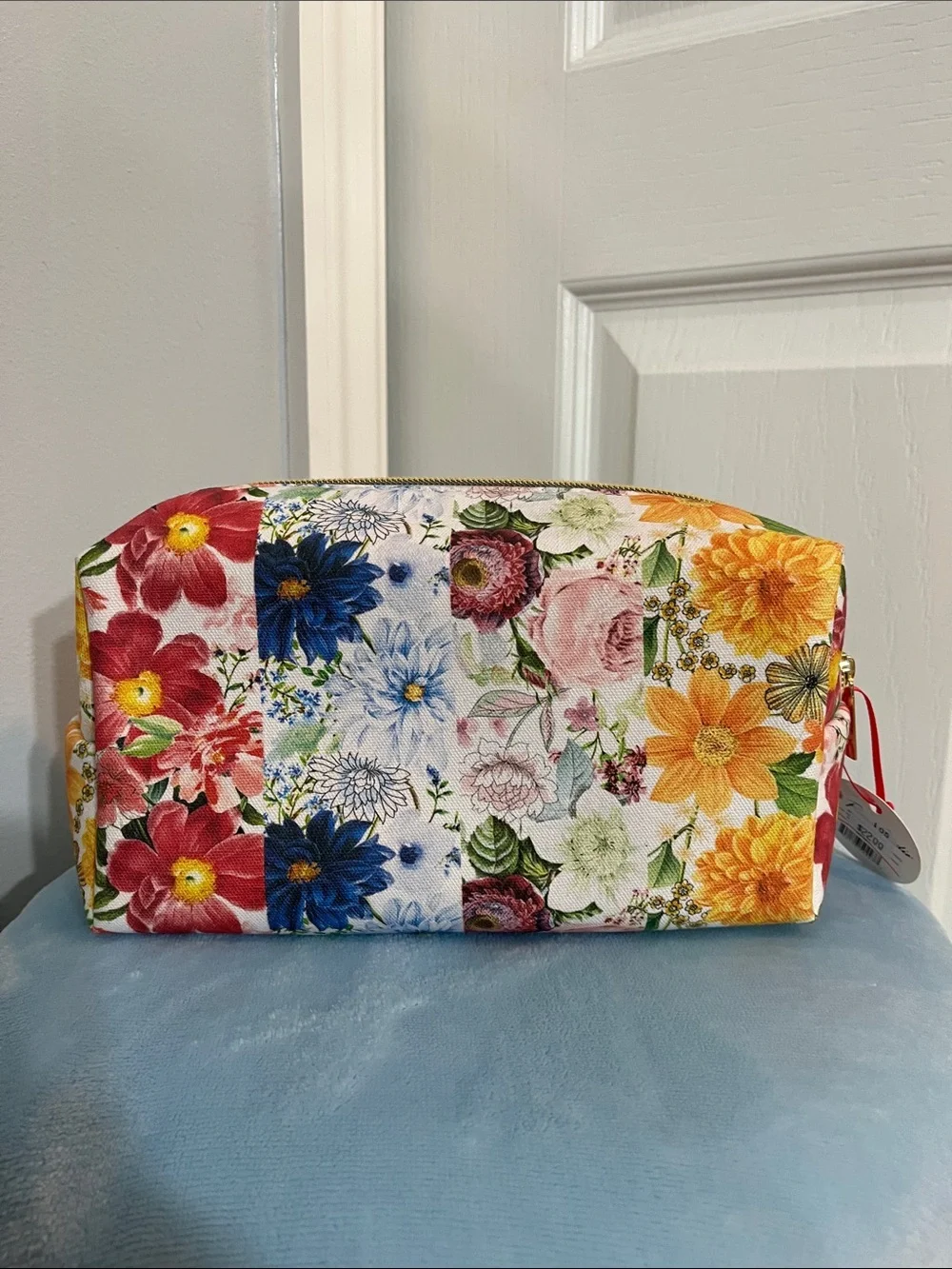 Punch Studio Colorful Floral Stripe Cosmetic Bag NWT